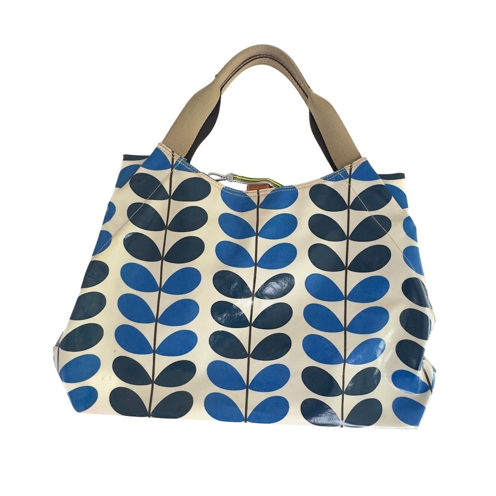 Orla Kiely Stem Print Tote Bag Blue Laminated Cotton Large